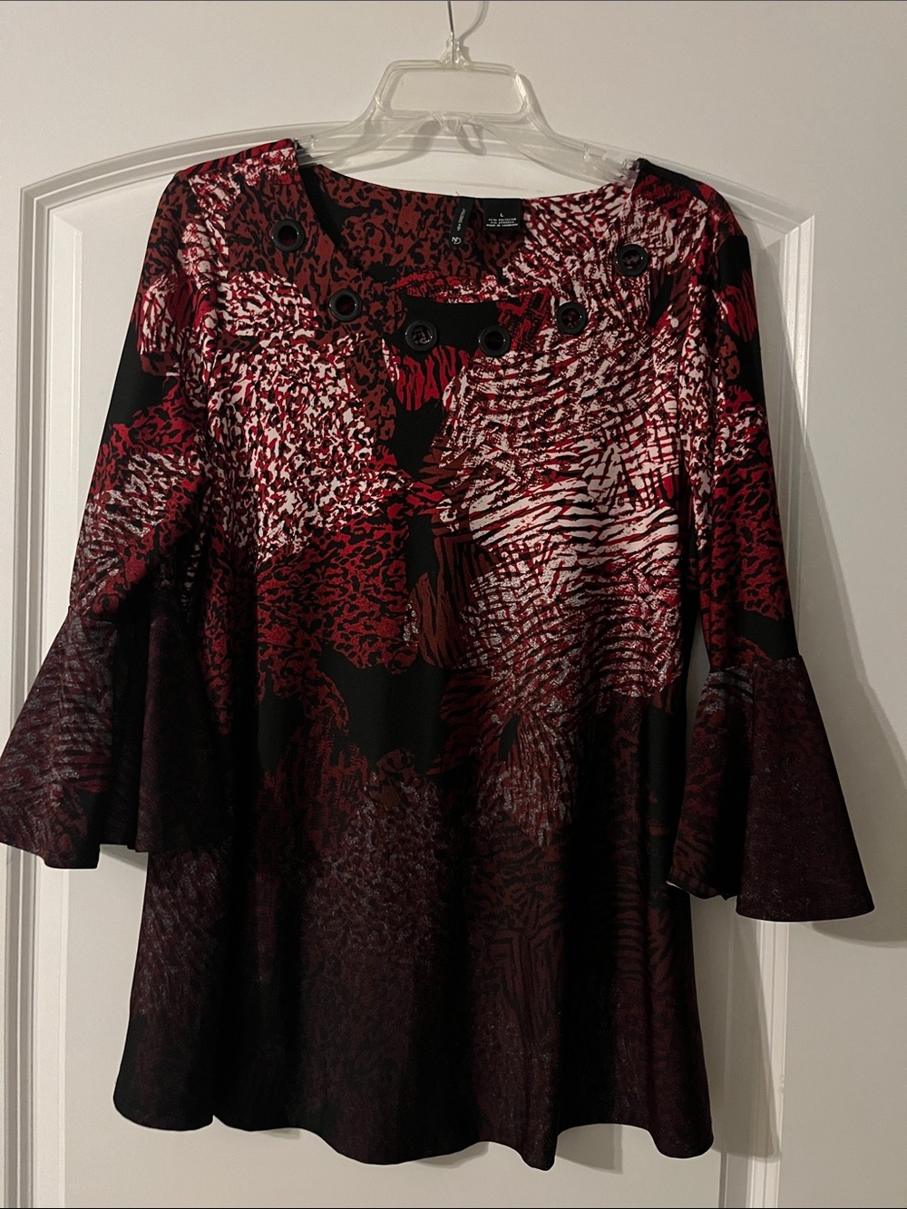 new directions Red and Black Abstract Bell-Sleeve Blouse